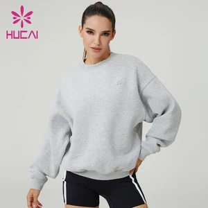 HUCAI Custom logo 57%Polyester 38%Cotton 5%Other Fibers Classic Crewneck Dropped-shoulder Fit Hoodies for Womens