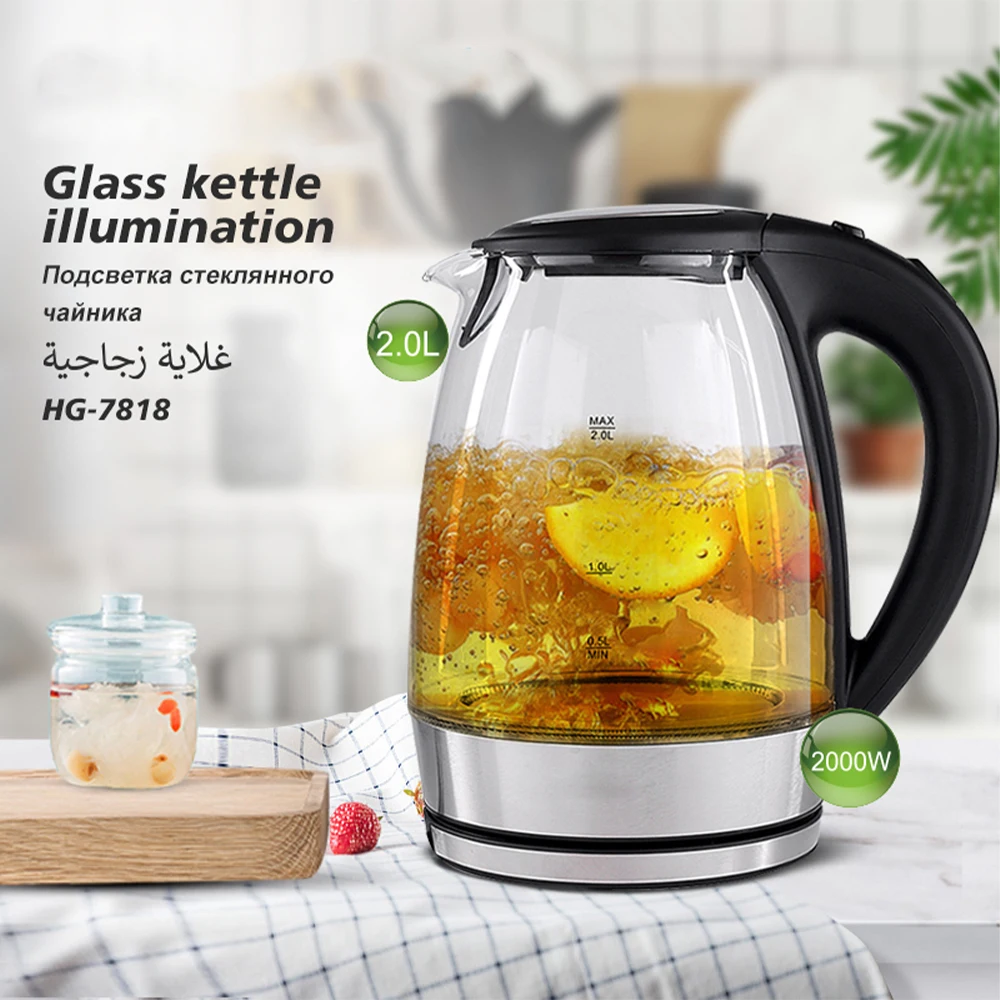 household electric kettle. 2.0l high borosilicate