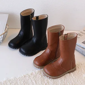 Fashion Autumn Winner Microfiber Leather Plush Warm Children's Knight Zipper Winter Kids Boots Knee Girl High Boots