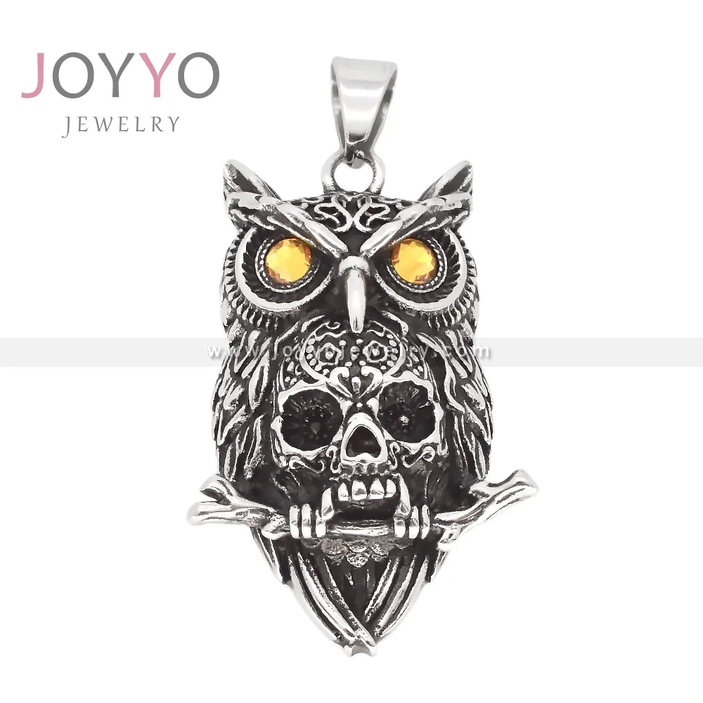 アクセサリー VTG JPG Owl Necklace w/ Skull Ring Gothic Vintage Vikings Owl Skull Pendant Necklace Punk Rock