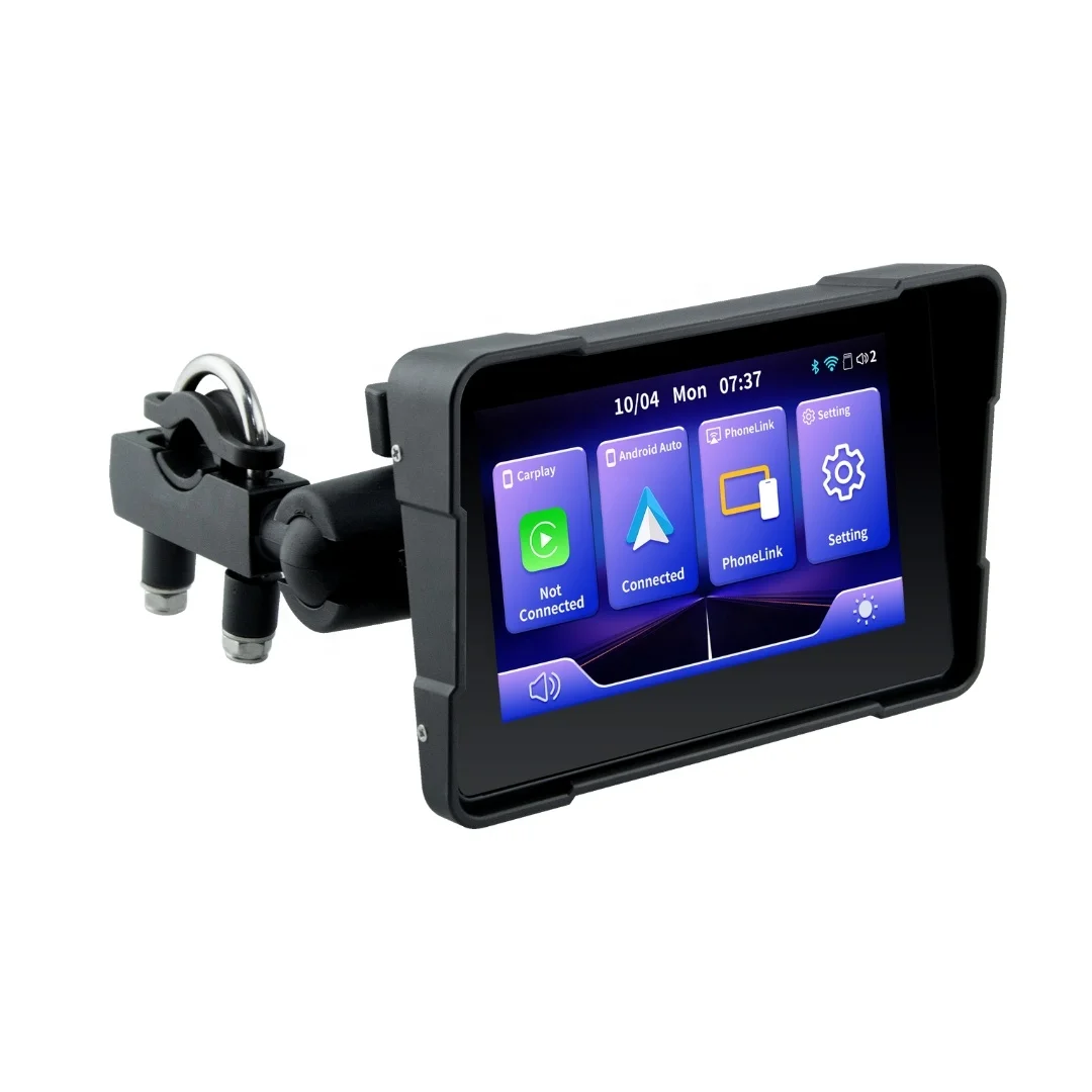 TIYPEOR Motorcycle CarPlay 5Inch Portable Motorcycle Screen Motorcycle GPS Navigation Display Wireless CarPlay Moto Android Auto