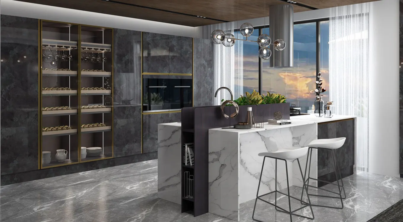 Frame Kitchen Set Modern Kitchen Cabinet Design with Aluminium Alloy Frame
