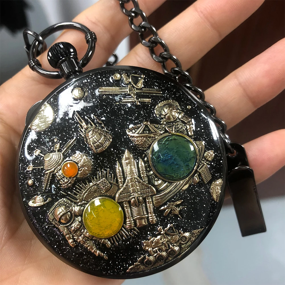 宇宙レジン懐中時計ネックレス 雫ペンデュラム 琉球ガラス オーロラブルー　蓄光 懐中時計 宇宙 宇宙レジン懐中時計ネックレス 雫ペンデュラム 琉球