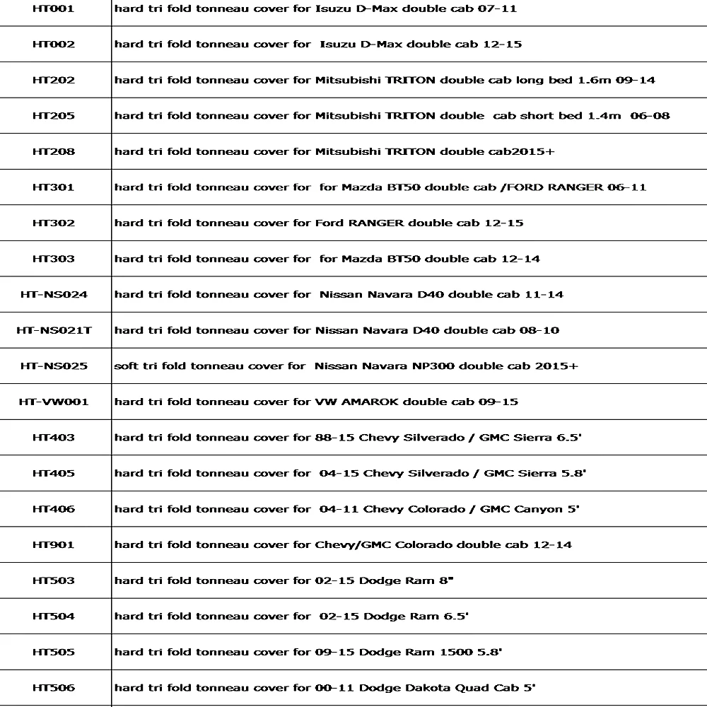 Hard Aluminum Tri Fold Tonneau Cover For Pick Up Hard Folding Truck Bed
