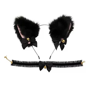 Cat Ear Bell Hair Clip & Collar Set with Metal Headband-Women's New Year Hair Accessories