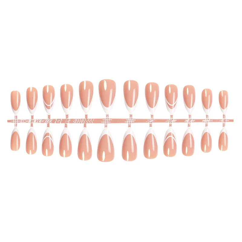 White Almond New Design French Style Machine Half Handmade 24pcs Press on Acrylic Nails Square Pattern for Finger Wholesale