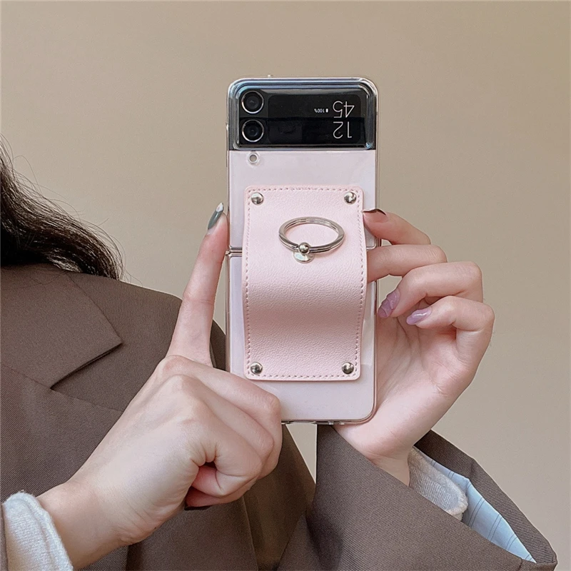 Folding Phone Case With Ring For Samsung Galaxy Z Flip 4 Clear Hard Pc