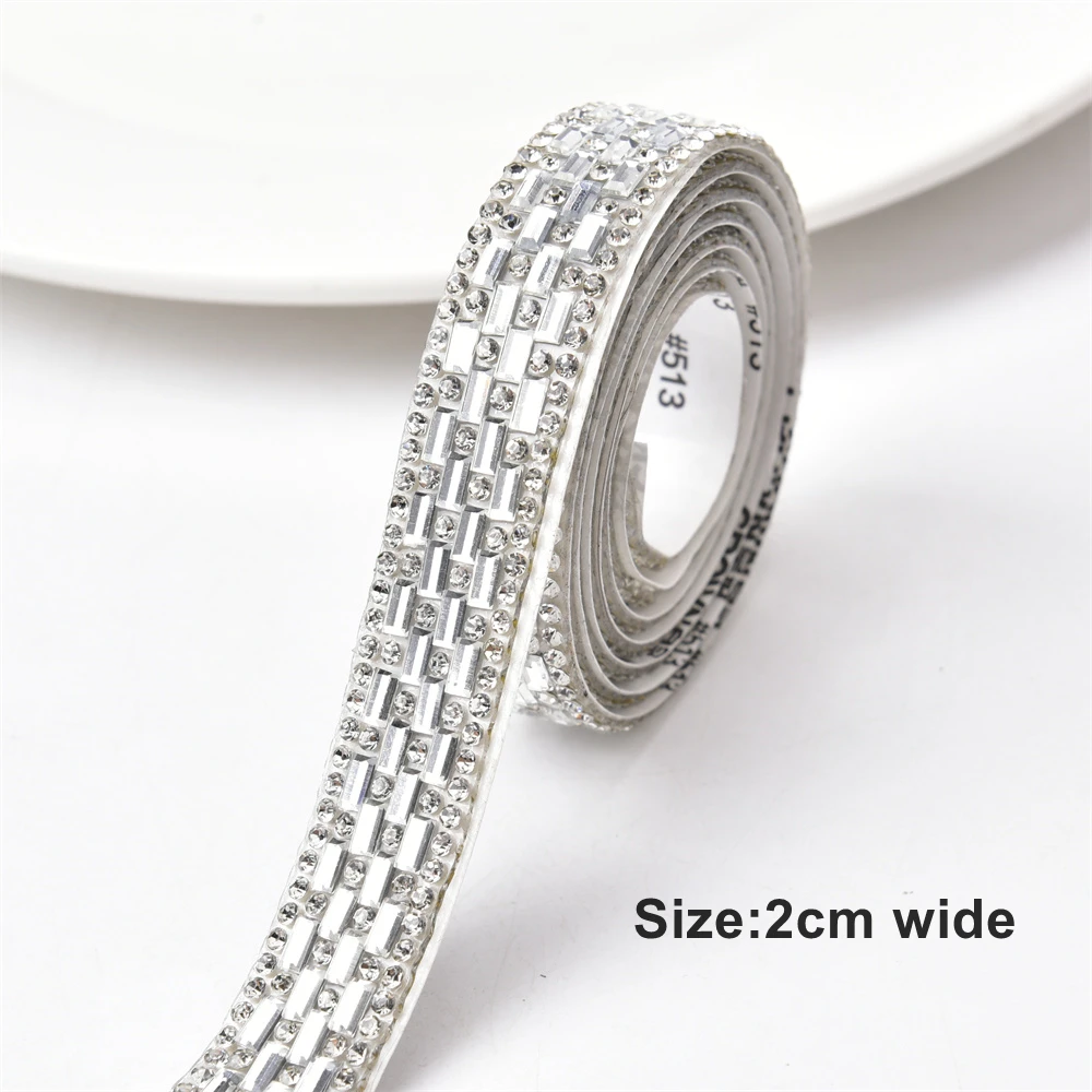 5 Yards Glitter White Crystal Rhinestone Tape Trim Self-Adhesive Glass  Appliques Diamond Sticker For Dress Shoe Adornment Ribbon