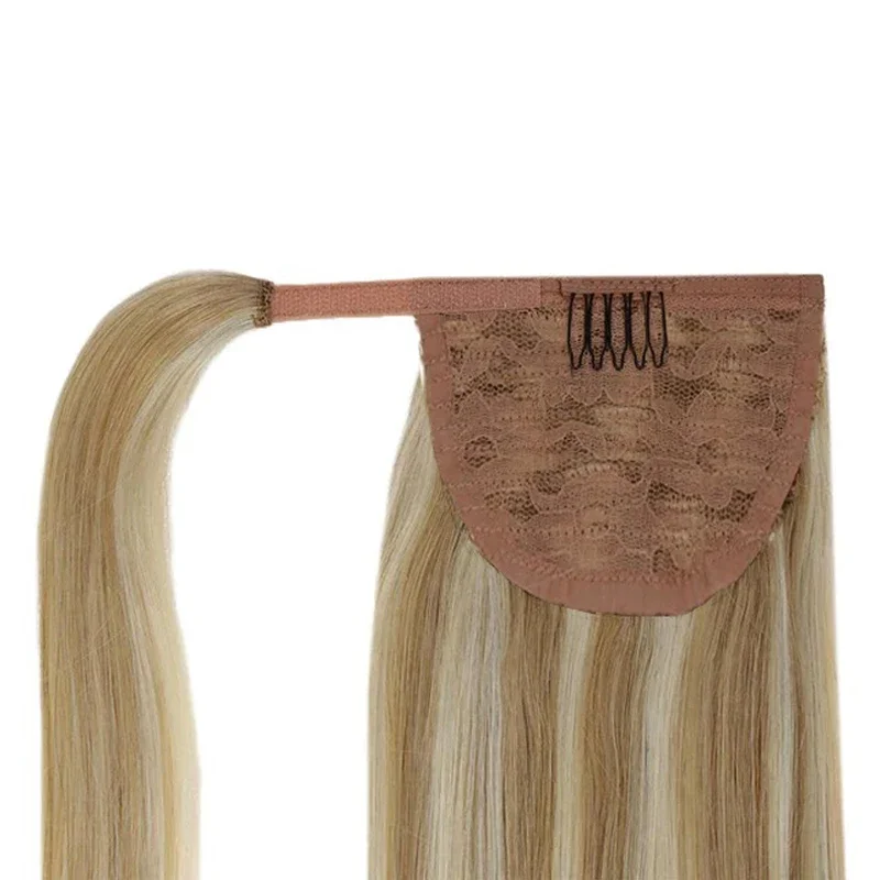 Straight Human Hair Ponytail Extensions Wrap Around Clip In_voghion.com