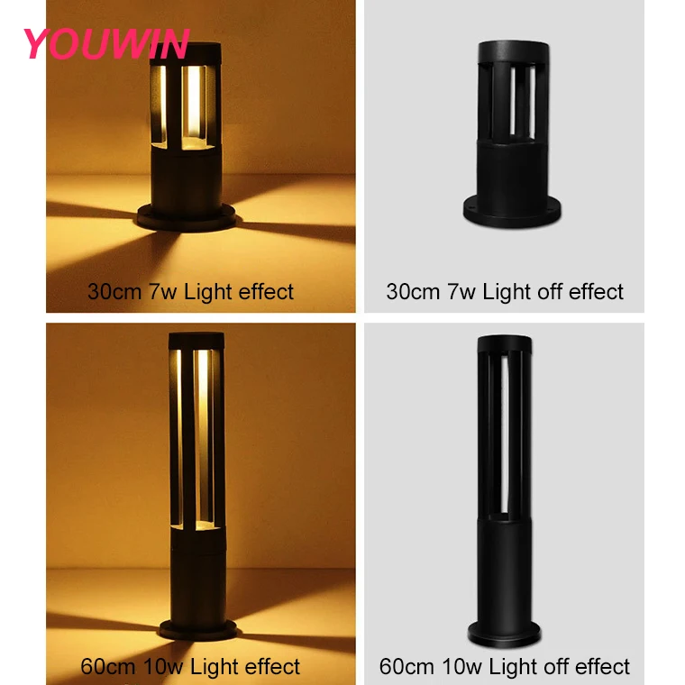 YOUWIN Outdoor Garden Park Decorative Aluminium Landscape Black Bollard Torch Standing Light Led Lawn Lamp Fixture