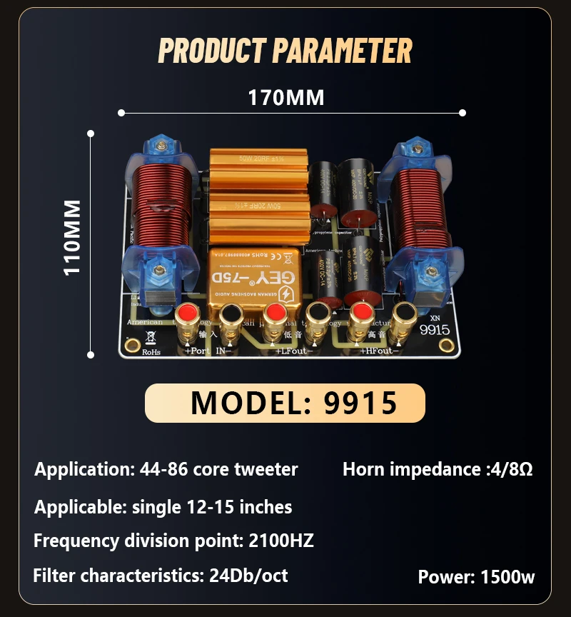 9915 Crossover Network Copper 2 Way Audio Frequency Divider