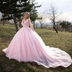 Jancember RSM67172 Hot Selling Luxury Pink Elegant Beading Evening Dress Ball Gown
