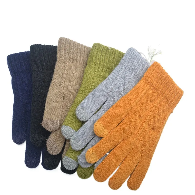 Кашемировые перчатки для сенсорных экранов женские зимние жаккардовые Симпатичные плотные бархатные студенческие с пятью пальцами