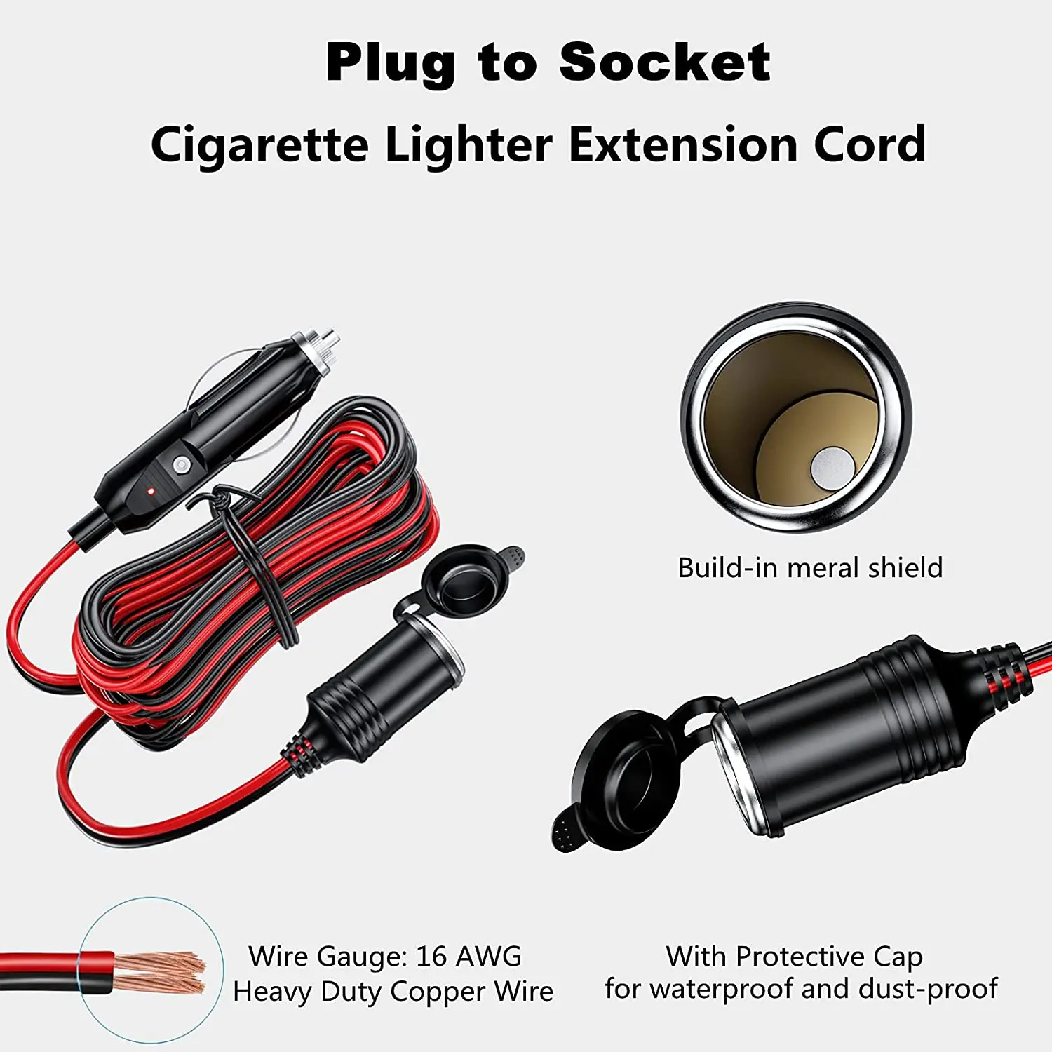 13FT Cigarette Lighter Extension Cord Power Supply for Power Inverter Male  Plug to Female Socket Heavy Duty Extension Cable