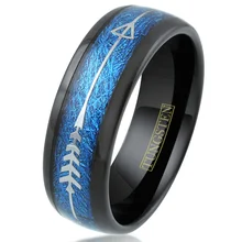 Black Dome Arrow Multidimensional Blue Tungsten Meteorite Koa Wood Inlay Ring 8mm Wedding Band