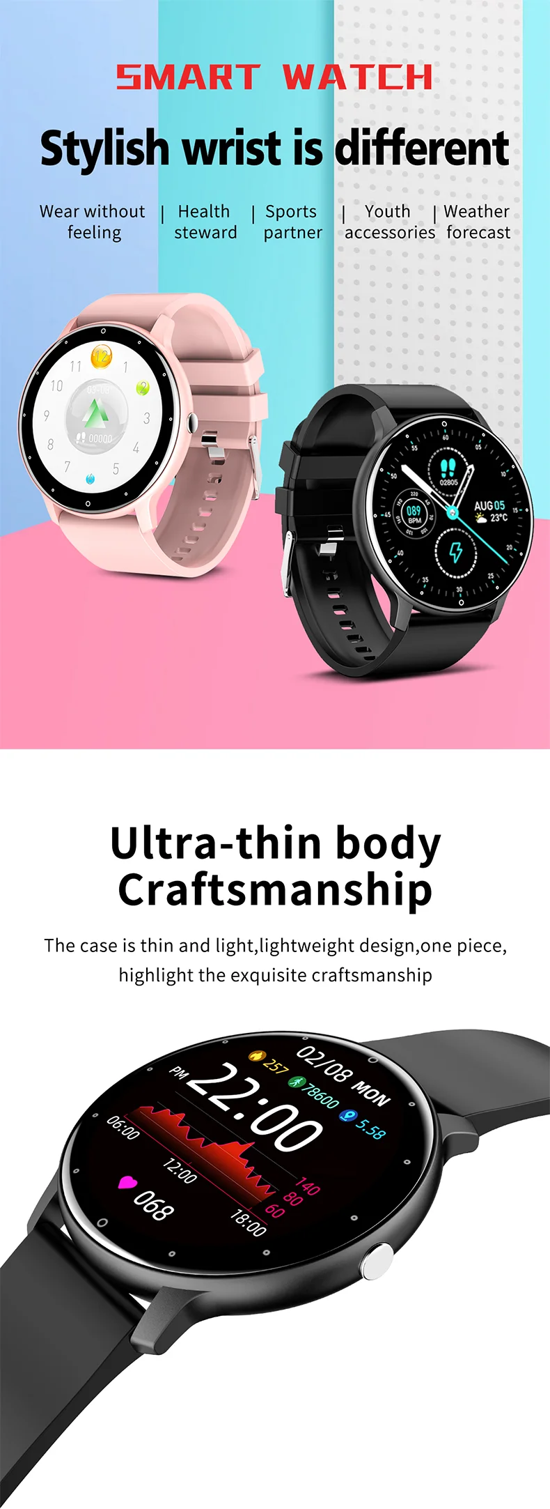 Smart Sports Watch Mat Häerzfrequenz A Schlofmonitor_voghion.com