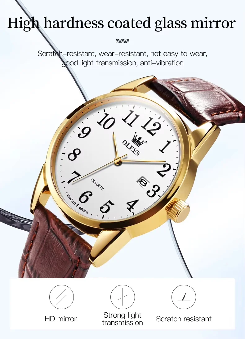 Fashion Brand OLEVS Watch 5566 Popular Sports Men's Watch Quartz Movement Date Leather Band 30M Waterproof Watch