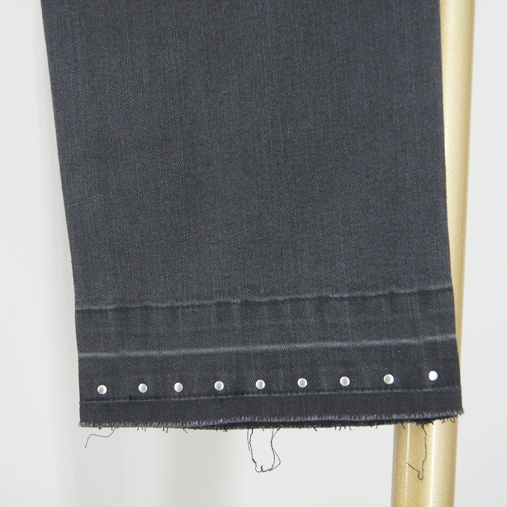 Women's High Waist Black Jeans with Studded Ankle Design Fashion Casual Slim Denim Pants