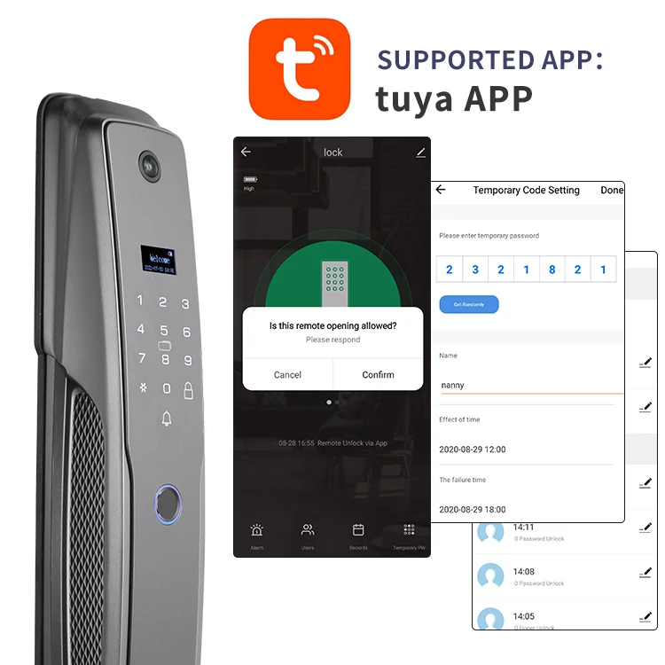 Tuya Intelligent Lock WiFi App Remote Unlock Automatic Fingerprint Password Key Card Lock Smart Home Door Lock