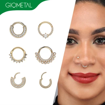 Giometal 14K/18K Solid Gold Hinged Segment Rings Septum Clickers Earrings Nose Conch Daith Luxury  Body Piercing