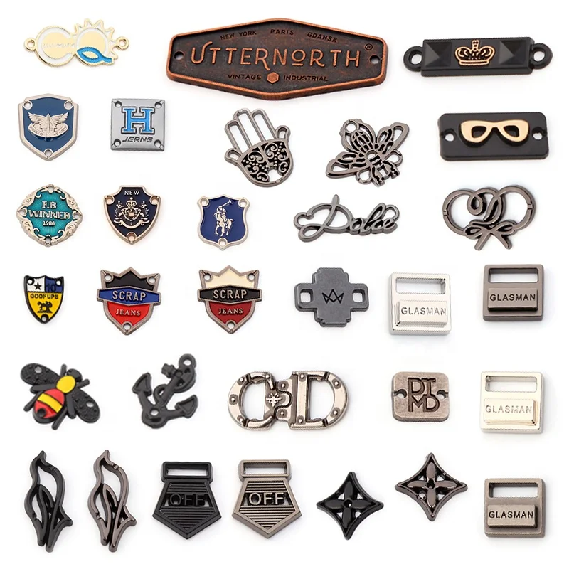 Customized Fashion Design Engraved Name Metal Tag Label logo Custom  Logo Metal Clothing logo  Plated Label for Garment Clothing