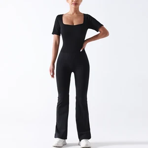 One-Piece Short Sleeves Activewear Gym Fitness Sets Yoga Clothes Leggings Bodysuit Workout Yoga Jumpsuit for Women