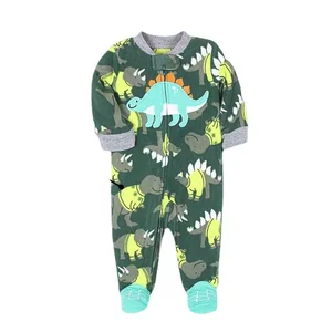 Unisex Zipper Closure Baby Romper Floral Woven Onesie with Dinosaur Pattern ODM Supply for Clothing