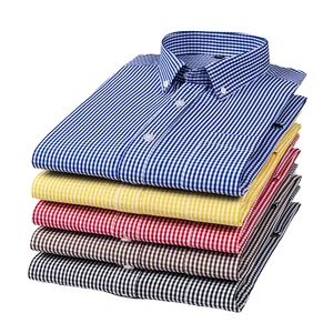 YiFeng Clothes Factory Men's Formal Plaid Long Sleeve Shirts Slim Fit Single Breasted with Single Pocket Soft Office for Spring