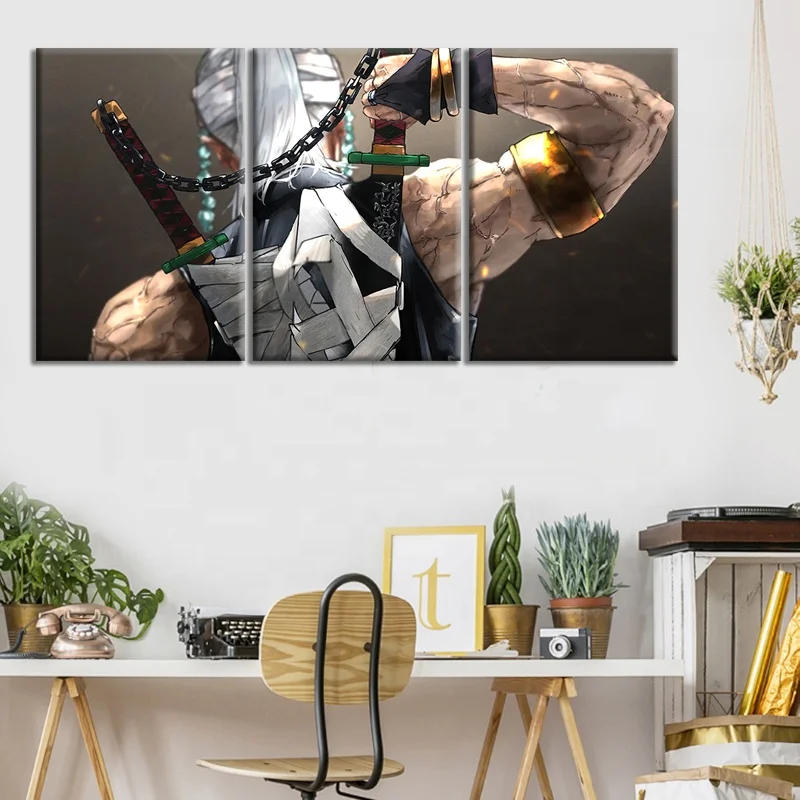 3 Piece Designs Demon Slayer Canvas Wall Art Handsome Character Tengen Uzui Sound Hashira Poster Manga Bedroom Decor
