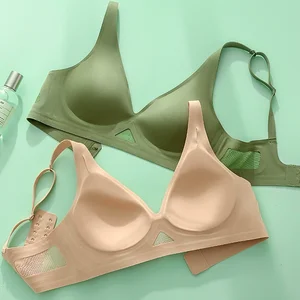 Skin Friendly Wireless Mesh Design Supportive v Neck Lace Mesh Sexy Back Buckles Jelly Thin Straps Comfortable Everyday Bra