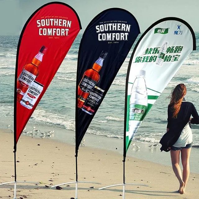 Custom Advertising Print Promo Logo Teardrop Flag Banners Beachflag Banners Feather Promotional Advertisement Flags Banner
