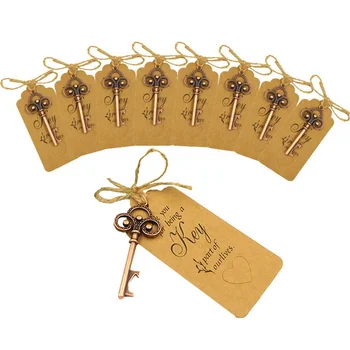 Vintage Wedding Party Favor Souvenir Gift Keychain Beer Opener Vintage Key Chain Metal Key Bottle Opener with Escort Card Tag