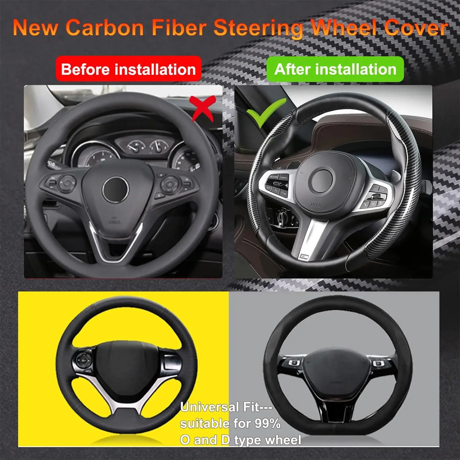 Factory Customized Universal New Carbon Fiber Steering Wheel Cover For