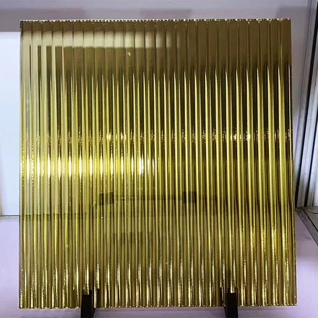 Temperable Toughened Figured Pattern Grey Glod Ultra Clear Coated Fluted Reeded Moru Glass Panel for Partition Door Window
