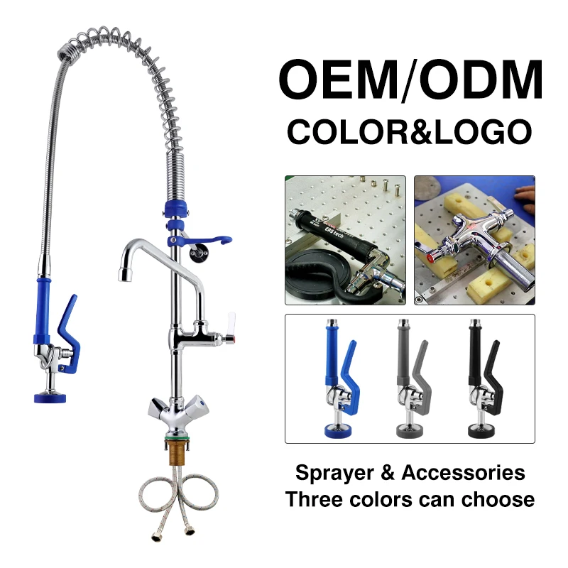 Professional SUS304 Brass Commercial Kitchen Faucet 360 Swivel Pull-Out Dual Handle Classic Style Industrial Design for Hotel supplier