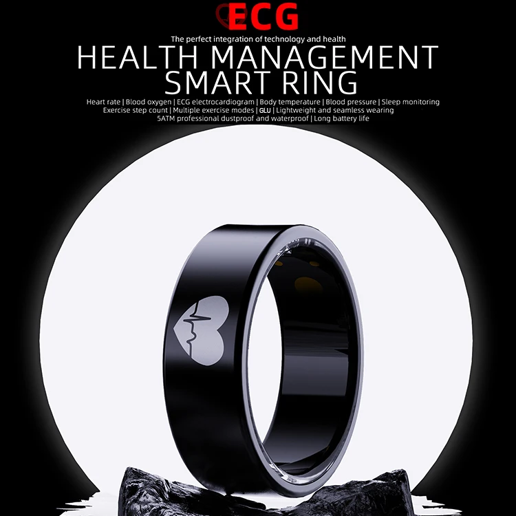 Anello Intelligente per Donne e Uomini, Smart Ring con Bluetooth 5.1,Cardiofrequenzimetro,HRV,Saturazione di Ossigeno nel Sangue,Temperatura Corporea,Sonno,Compatibile con IOS e Android,Black-#7