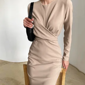Undefined Casual Dress Spring and Summer New Fashion Sexy Skirt Women's Long Sleeves Round Neck Long Hip Dress Women's Clothing
