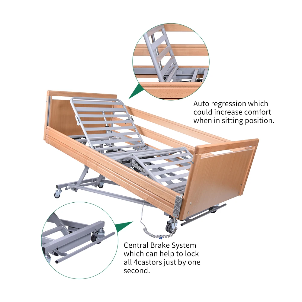 Wood Medical Patient Hospital Bed Nursing Bed Electric Adjustable