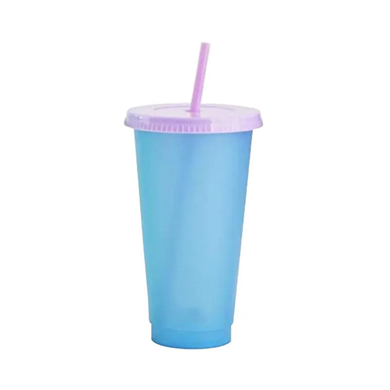 Drink Change Color Straw Mugs With Lid Plastic Tumbler Matte Coffe Bottle  Cup