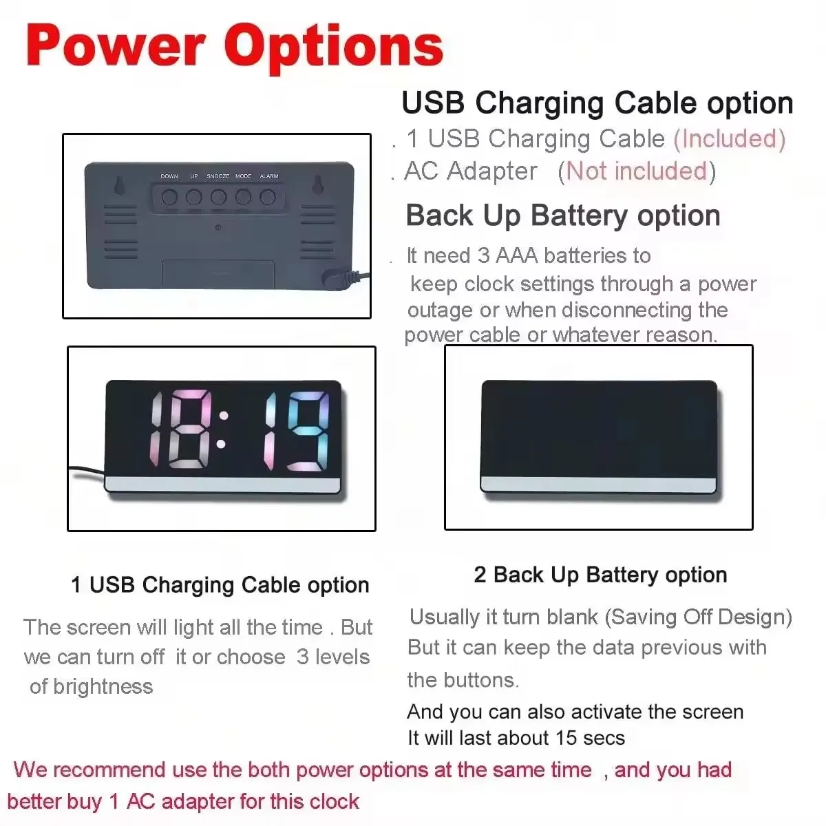 Design Best New Style Digital Table Clock Snooze Alarm Desktop LED Table Colorful LED Display Electronic Clock