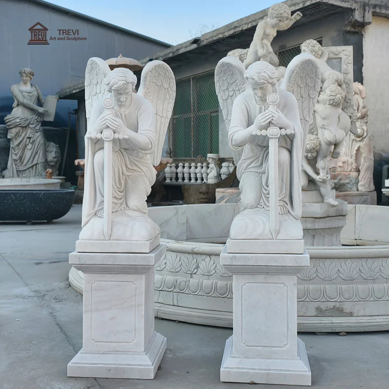Hand Carving Custom Life Size Kneeling Angel Garden Cemetery Marble ...
