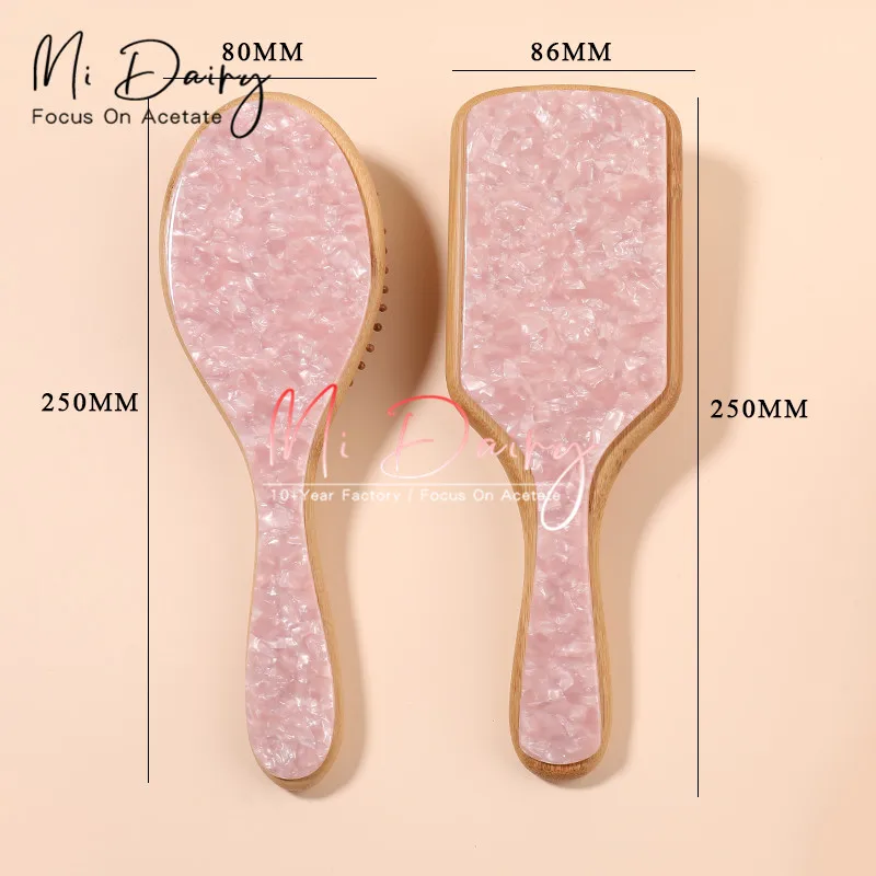 MiDairy CUSTOM LOGO Hair Brush and Comb Natural Bamboo Air Bag Wooden Acetate Accessories Hairbrush Soft Goat Bristles Custom