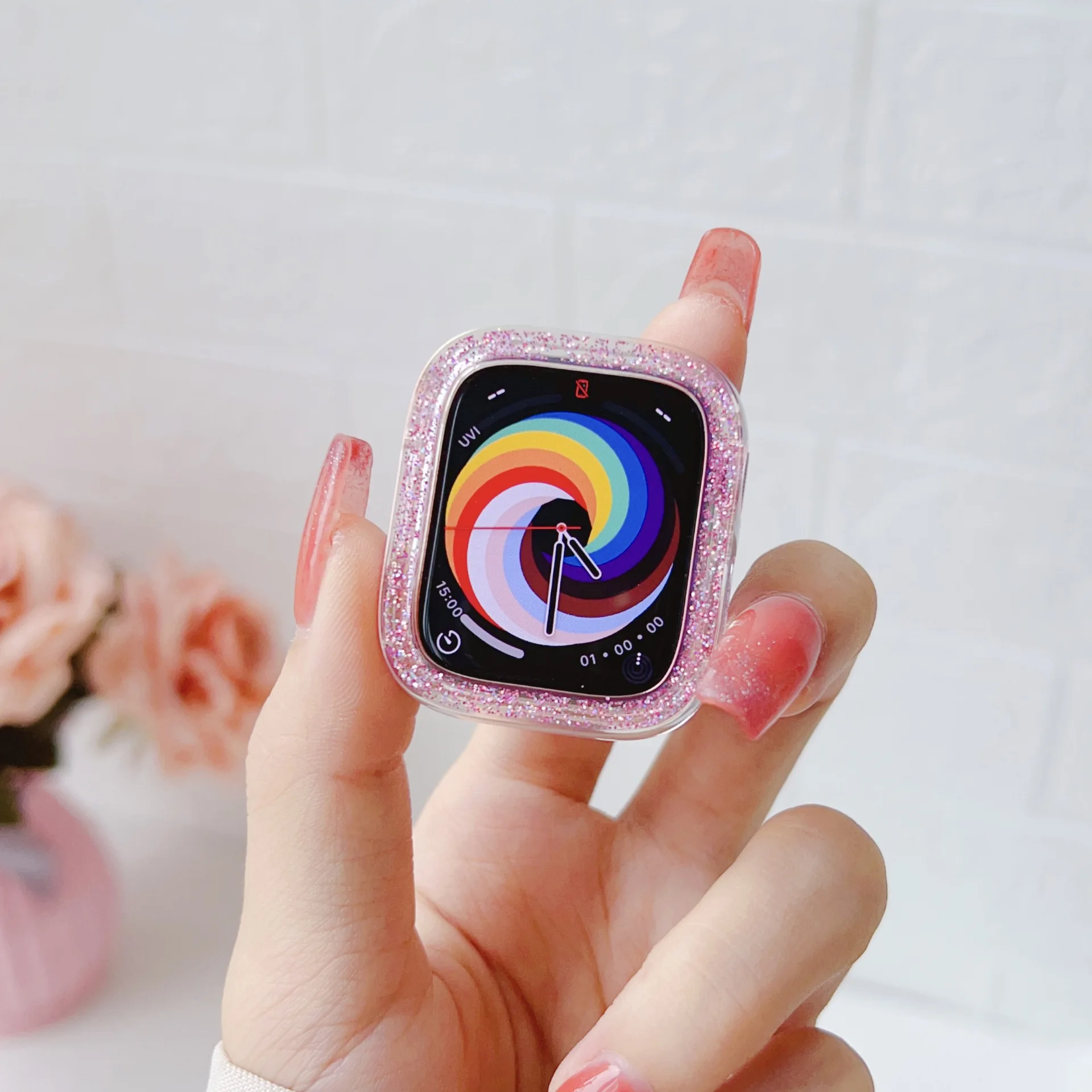 Protect Shell Case With Glitter for Apple Watch Series 8 9 10 SE Hand Watch Protective Case