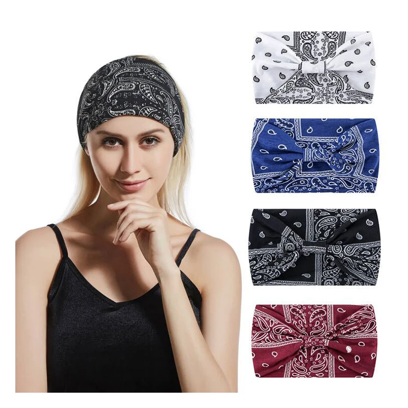 Sport Yoga Print Floral Elastic Turban Head Wrap Wide  display picture 3
