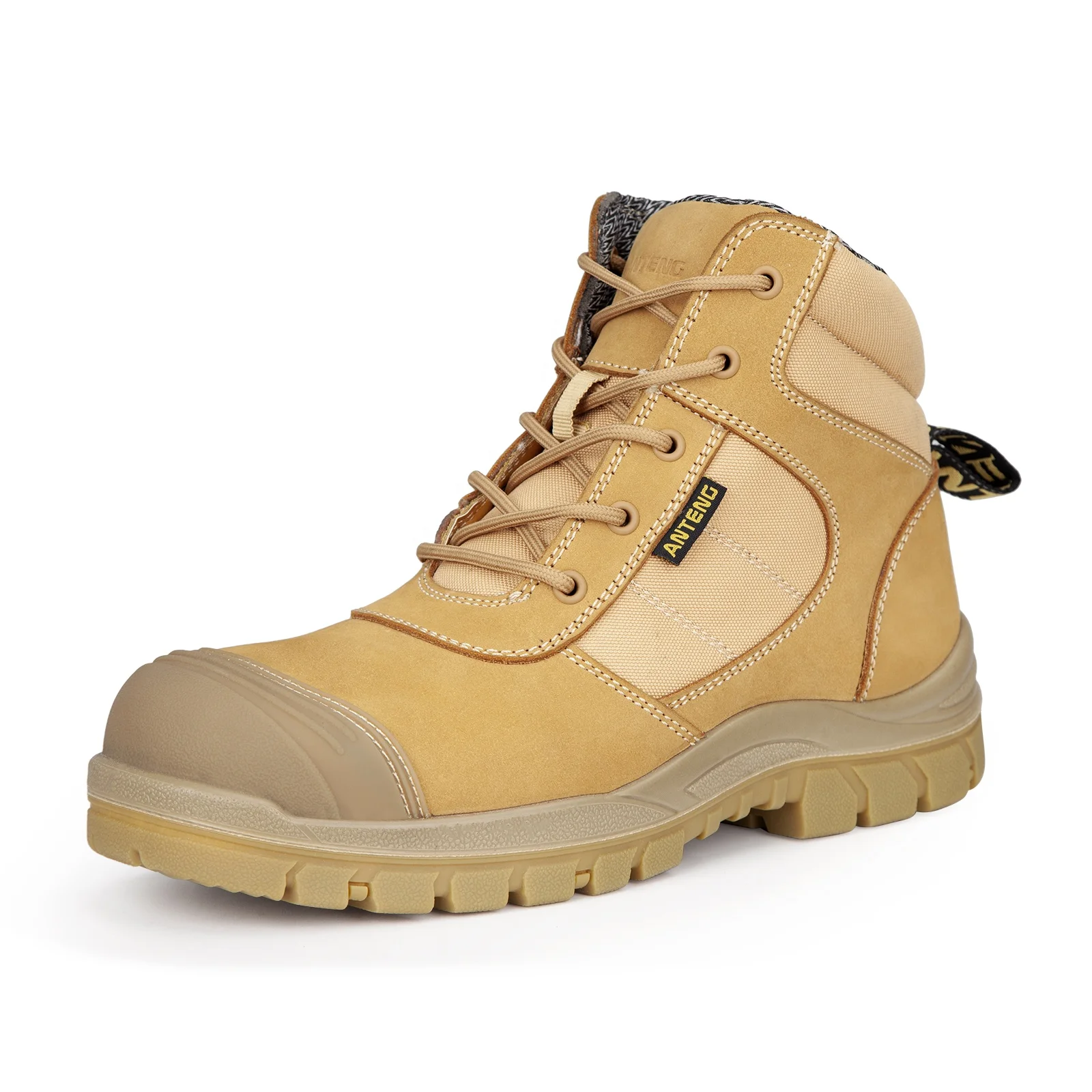 ANTENG Botas de Seguridad para Hombre con Puntera de Acero S1P de Invierno,  Botas de Trabajo de Cuero Genuino para Hombre, ESD Amarillas,