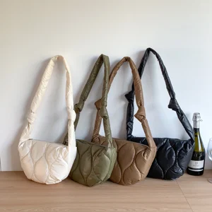 Korean New Women's Fashion Casual Crossbody Bags Large Capacity Soft Leather PU Creative Embroidery Dumpling Shoulder Bag