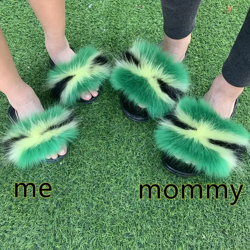 Wholesale Toddler Fur Slides With Strap Multi Color Faux Fur Slides