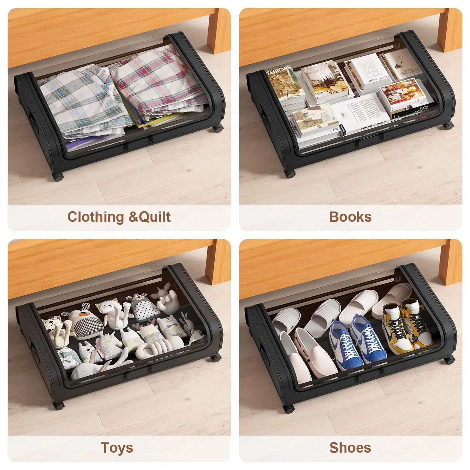 Cloth wheel storage rack under bed Clothing shoes books Dustproof storage box Home slot storage box details