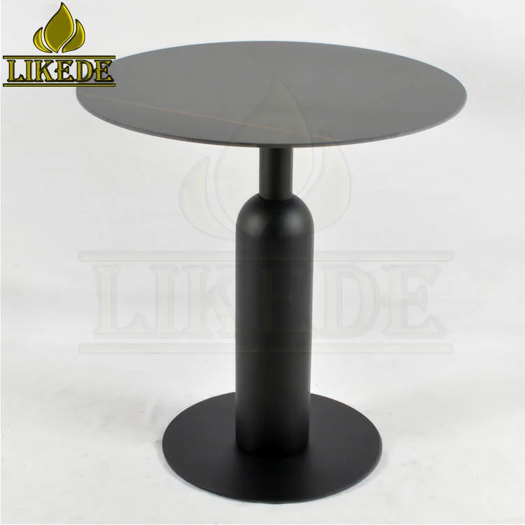 New Modern black heavy iron round glass coffee table metal base