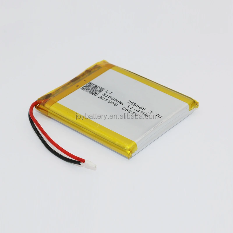 755060 3.7v 3100mah Lithium Ion Lipo Polymer Battery With Pcb - Buy 755060  3.7v 3100mah Battery Pack,755060 3.7v 3100mah Rechargeable Lithium Ion